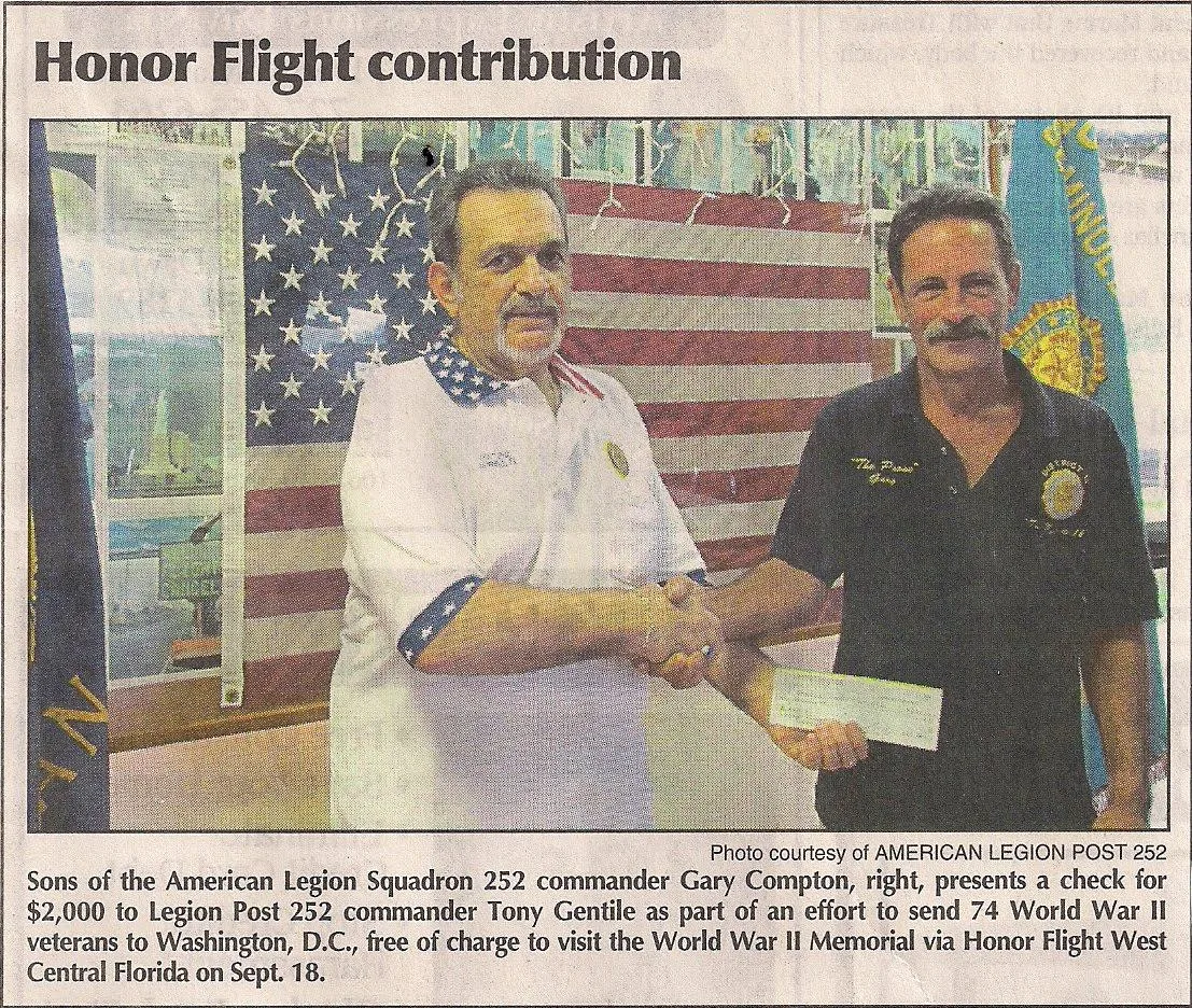 Newspaper clipping about Gary Compton's Honor Flight contribution