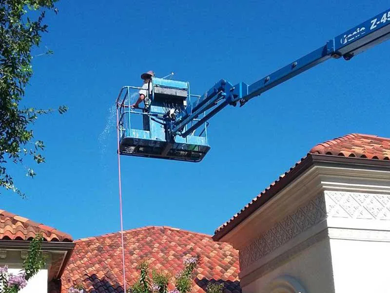 Soft wash roof cleaning